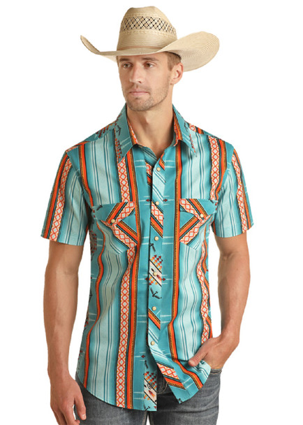 ROCK & ROLL TURQUOISE AZTEC SNAP - MENS SHIRT  - BMN3S03945-86