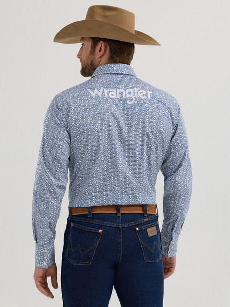 WRANGLER LOGO BLUE DIAMOND PRINT SNAP - MENS SHIRT  - 112352382