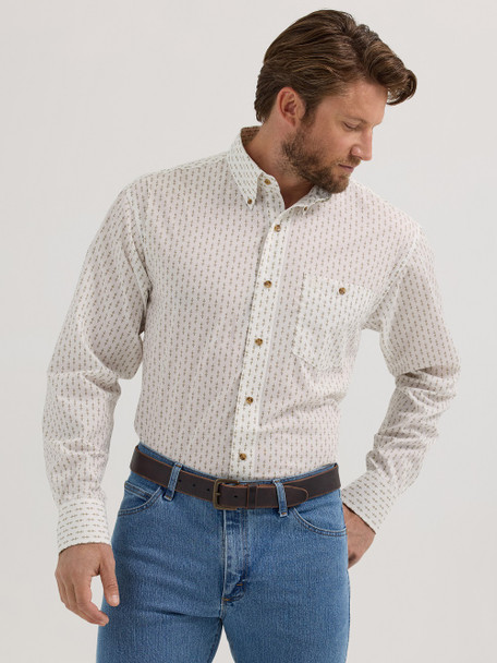 WRANGLER CLASSICS WHITE GEOMETRIC PRINT - MENS SHIRT  - 112352417
