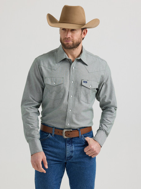 WRANGLER CLASSIC FIT GREEN WORKSHIRT - MENS SHIRT  - 112352646