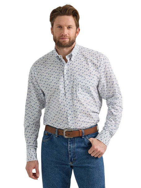 WRANGLER GEORGE STRAIT BLUE WHITE PRINT - MENS SHIRT  - 112352728