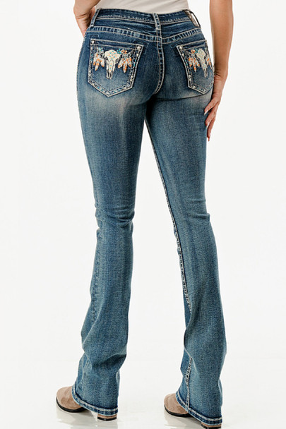 GRACE IN LA 430 STEER HEAD MEDIUM WASH - LADIES JEANS  - EBS735