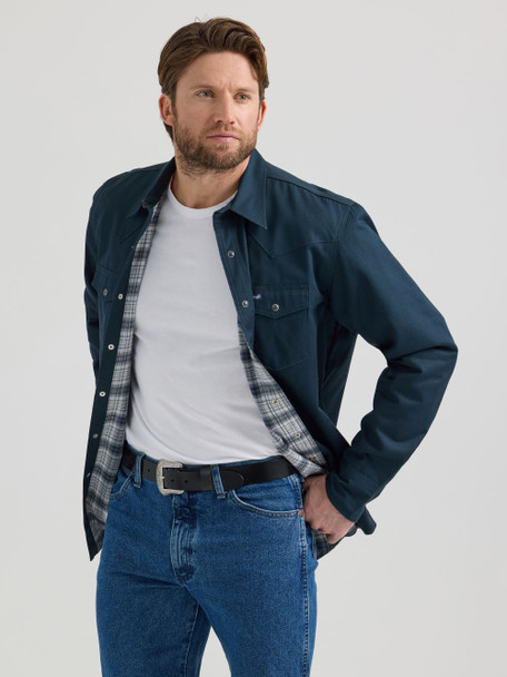 WRANGLER FLANNEL LINED BLACK WORKSHIRT - MENS SHIRT  - 112352656