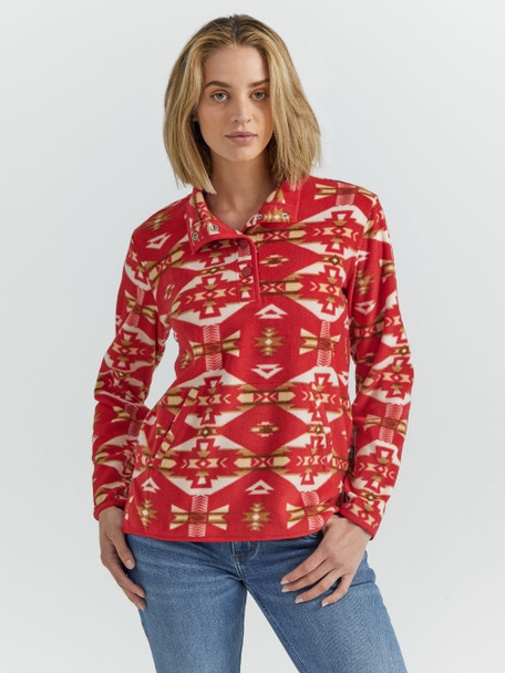 WRANGLER SOUTHWESTERN SNAP FLEECE RED - LADIES SWEATSHIRT  - 112352998