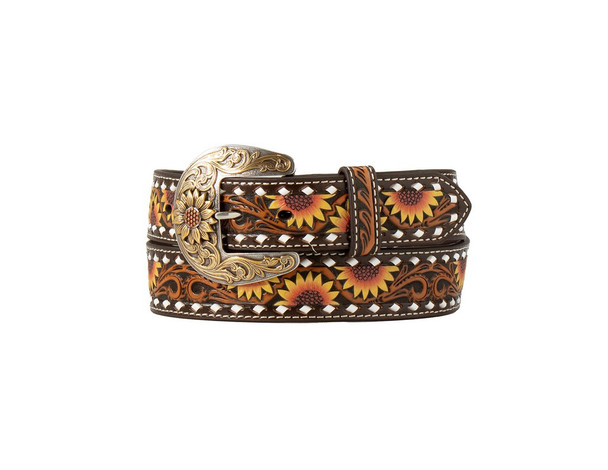NOCONA 1 1/2 SUNFLOWER EMBOSSED BROWN - ACCESSORIES BELT LADIES - N320006797
