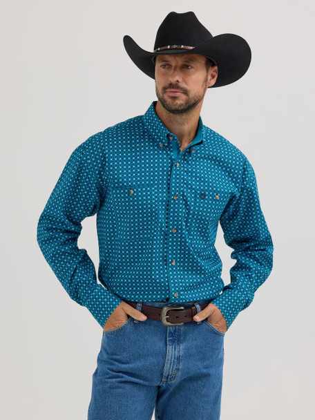 WRANGLER GEORGE STRAIT TEAL GEO PRINT - MENS SHIRT  - 112356638