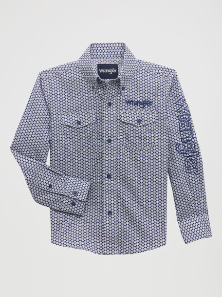 WRANGLER LOGO BLUE GEOMETRIC PRINT - KIDS BOYS SHIRT - 112356519