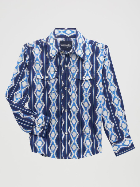 WRANGLER CHECOTAH AZTEC NAVY PRINT - KIDS BOYS SHIRT - 112356529