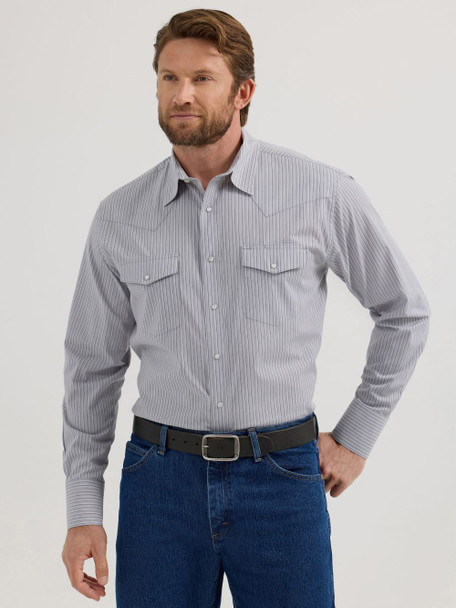 WRANGLER GREY PEARL SNAP STRIPED - MENS SHIRT  - 112355361