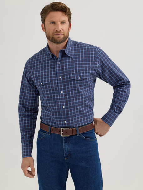 WRANGLER NAVY PEARL SNAP PLAID - MENS SHIRT  - 112355359