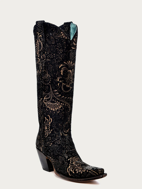 CORRAL GOLD STAMPED FLORAL SUEDE - BOOT LADIES  - A4481