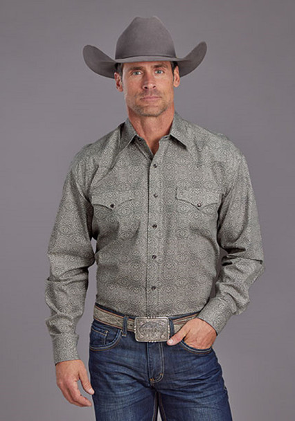 STETSON STERLING GREY MEDALLION PRINT - MENS SHIRT  - 11-001-0425-0730GY