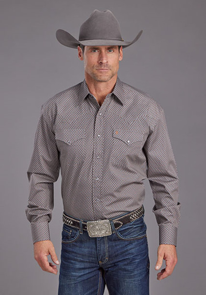 STETSON GREY MINI FOULARD PRINT - MENS SHIRT  - 11-001-0425-0731GY