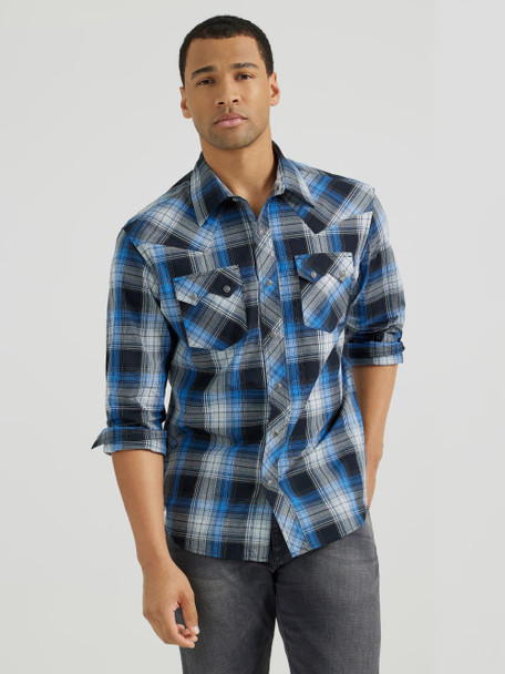 WRANGLER RETRO CORE BLUE PLAID - MENS SHIRT  - 112355385