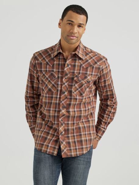 WRANGLER RETRO COCOA BROWN PLAID - MENS SHIRT  - 112355373