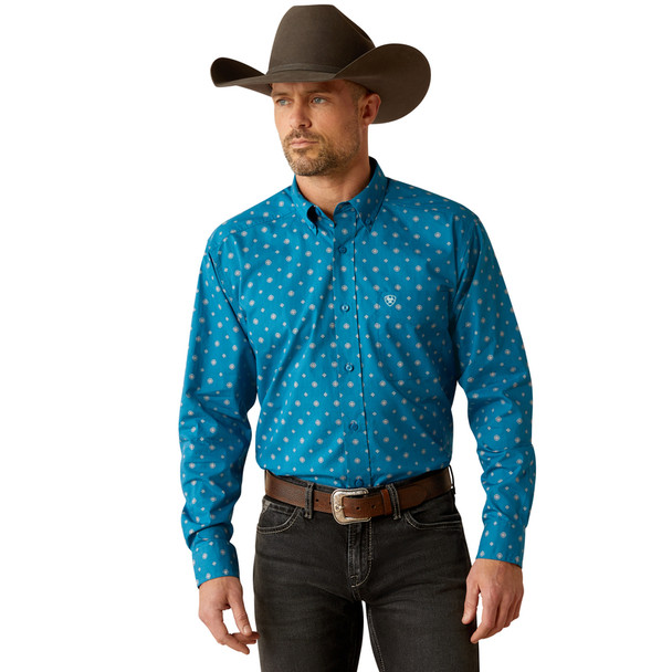 ARIAT PAXTON CLASSIC FIT TEAL PRINT - MENS SHIRT  - 10053869
