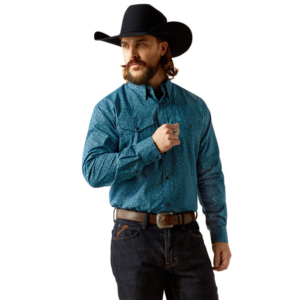 ARIAT WOODROW CLASSIC FIT BLUE PRINT - MENS SHIRT  - 10053915