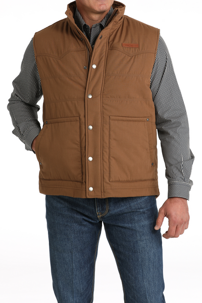 CINCH BROWN QUILTED WESTERN YOKES - MEN VESTS  - MWV1902002