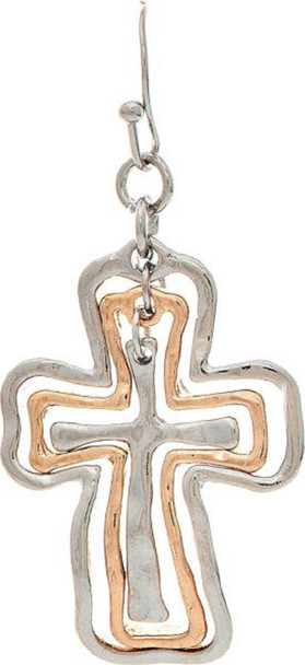 RAIN TWO TONE LAYERED WIRE CROSS - ACCESSORIES JEWELRY EARRINGS - E3214TT