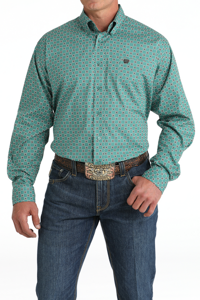 CINCH GREEN STRETCH GEOMETRIC PRINT - MENS SHIRT  - MTW1105829