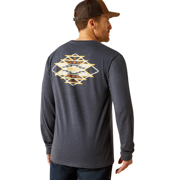 ARIAT SALTILLO LOCKUP NAVY HEATHER - MENS TEE  - 10053987
