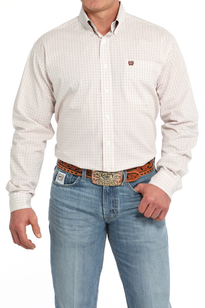 CINCH LONG SLEEVE WHITE PLAID - MENS SHIRT  - MTW1105834