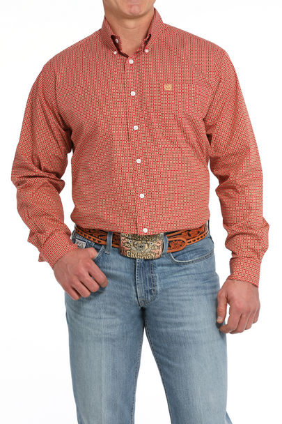 CINCH LONG SLEEVE RED GEO PRINT - MENS SHIRT  - MTW1105843