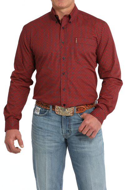 CINCH MODERN FIT RED GEOMETRIC PRINT - MENS SHIRT  - MTW1347118