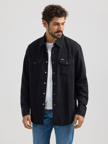 WRANGLER BLACK DENIM SNAP - MENS SHIRT  - 112361702