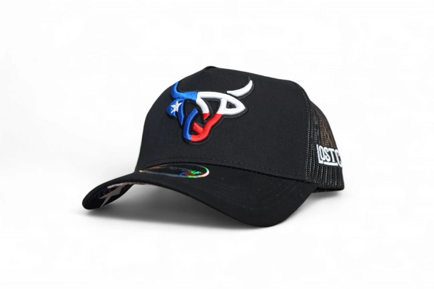 LOST CALF 3D LOGO TEXAS FLAG COLOR BLACK - HATS CAP  - TEXAS BULL A FRAME