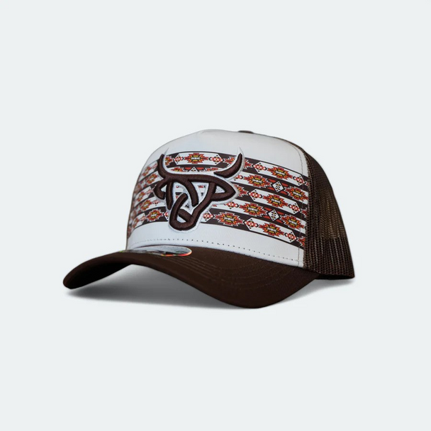 LOST CALF BROWN 3D LOGO AZTEC WHITE - HATS CAP  - KODA WHITE A-FRAME