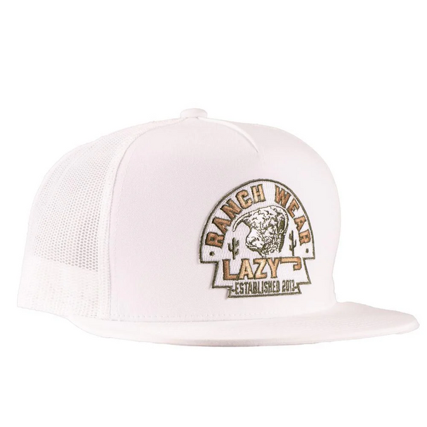LAZY J RANCH WEAR WHITE OLIVE 5 PANEL ARROWHEAD - HATS CAP  - WHITE4-AH-OLV