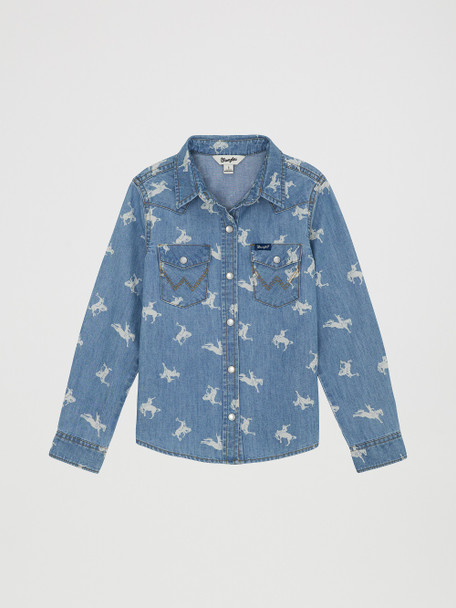 WRANGLER HORSE PRINT WESTERN DENIM - KIDS GIRLS SHIRT - 112359421