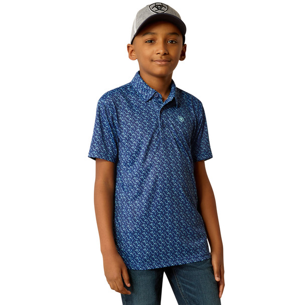 ARIAT ALL OVER PRINT POLO BLUE DEPTH - KIDS BOYS POLO - 10055423