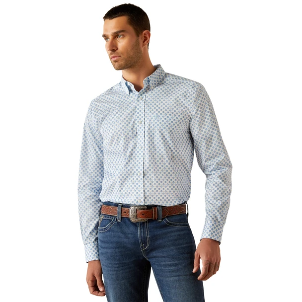 ARIAT BOOKER WRINKLE FREE FITTED BLU - MENS SHIRT  - 10054662