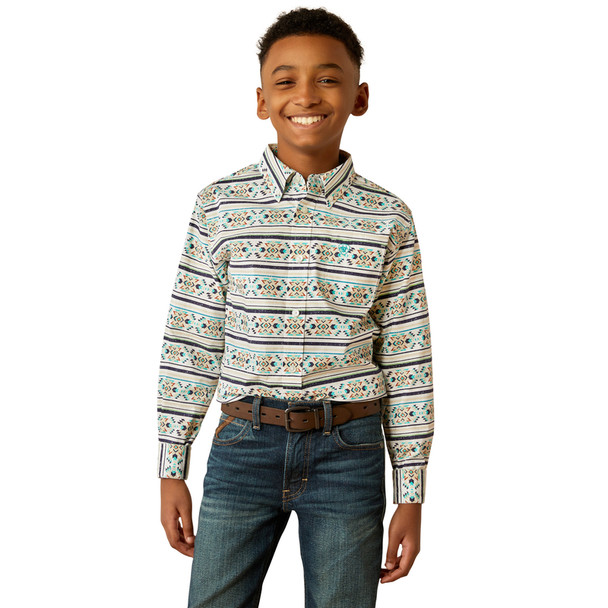 ARIAT JUDGE CLASSIC FIT TEAL PRINT - KIDS BOYS SHIRT - 10054789