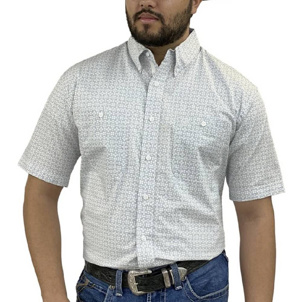 WRANGLER GEORGE STRAIT WHITE/BLUE PRINT - MENS SHIRT  - 112360058