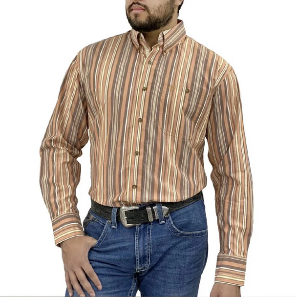 WRANGLER GEORGE STRAIT BROWN STRIPE - MENS SHIRT  - 112359952