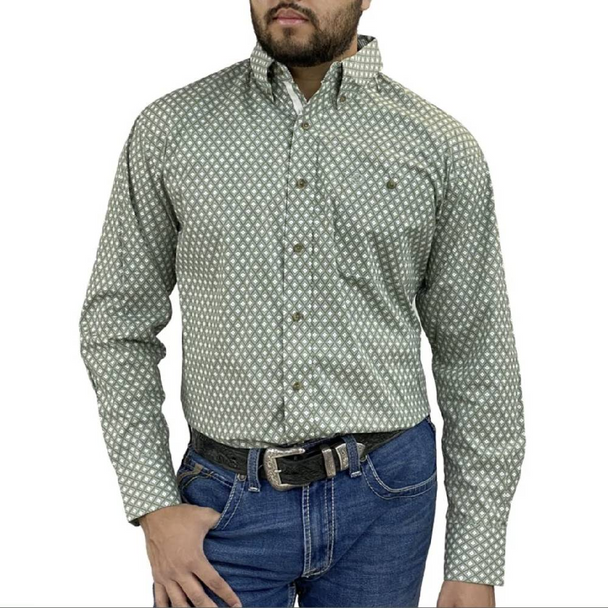 WRANGLER GEORGE STRAIT GREEN GEO PRINT - MENS SHIRT  - 112359978