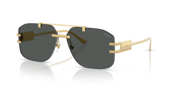 VERSACE DAMIER PLAQUE GOLD DARK GREY - SUNGLASS VERSACE  - 2275100287