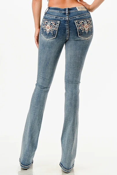 GRACE IN LA LIGHT WASH AZTEC BOOT CUT - LADIES JEANS  - EB51896