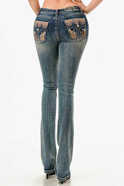 GRACE IN LA FLORAL FAUZ FLAP - LADIES JEANS  - EB61952