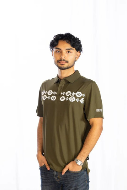 LOST CALF AZTEC OLIVE GREEN - MENS POLO  - AZTEC OLIVE GREEN