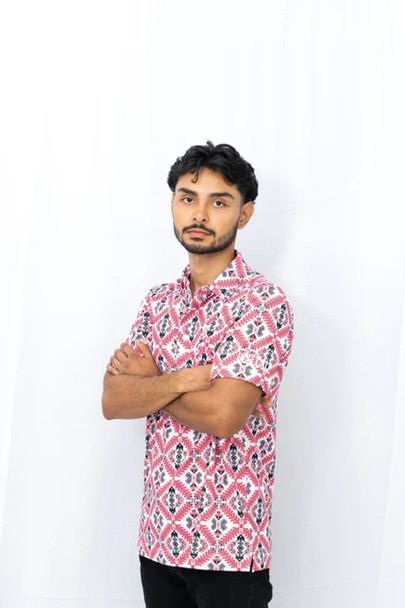 LOST CALF AZTEC KAI RED PRINT - MENS POLO  - AZTEC KAI