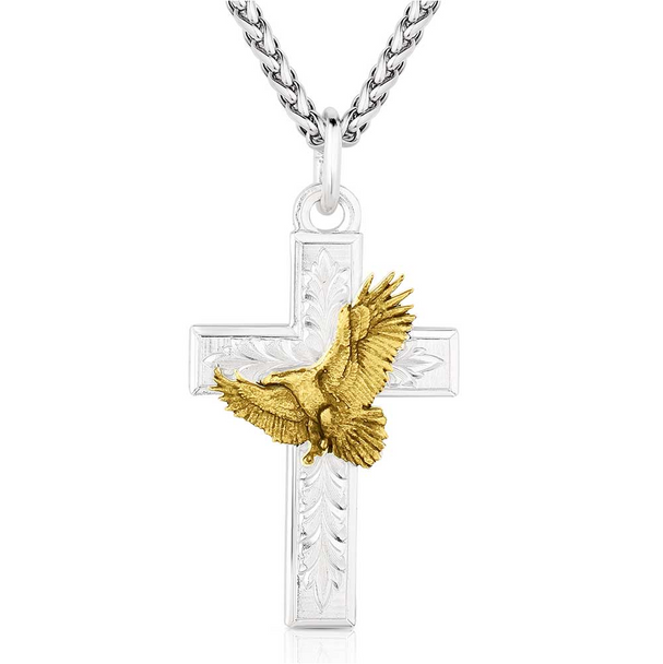 MONTANA SILVERSMITHS 2 TONE CROSS WITH EAGLE - ACCESSORIES JEWELRY NECKLACE - AMNC6079