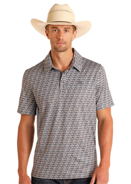 ROCK & ROLL DARK GREY DIAMOND SNAP PRINT - MENS POLO  - TM51T05705