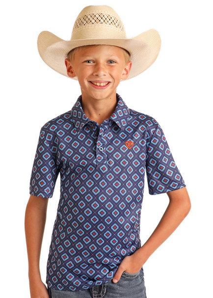 ROCK & ROLL BLUE AZTEC PRINTED POLO - MENS POLO  - BB51T05996-43