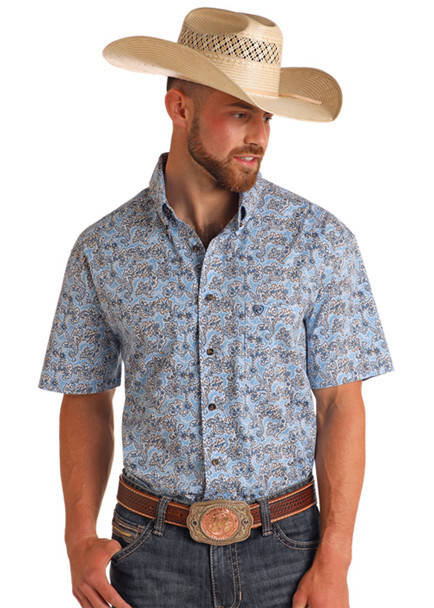 ROCK & ROLL PAISLEY PRINT POWDER BLUE - MENS SHIRT  - BMB3S05858-46