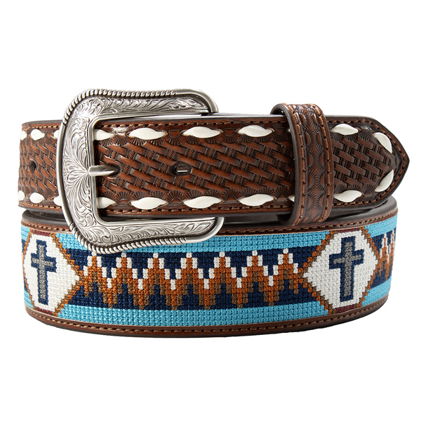 3-D BELT CROSS EMBROIDERED MULTICOLOR - ACCESSORIES BELT MEN - D100019197