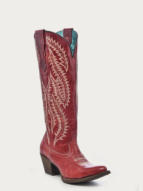 CORRAL RED EMBROIDERY TALL SNIP TOE - BOOT LADIES  - E1318